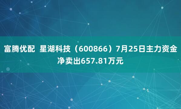 富腾优配  星湖科技（600866）7月25日主力资金净卖出657.81万元